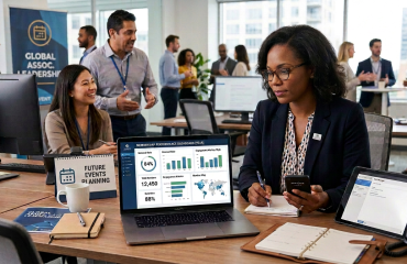 association executive reviewing a membership dashboard