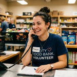 Food bank staff member speaking with a donor during a donor stewardship phone call.
